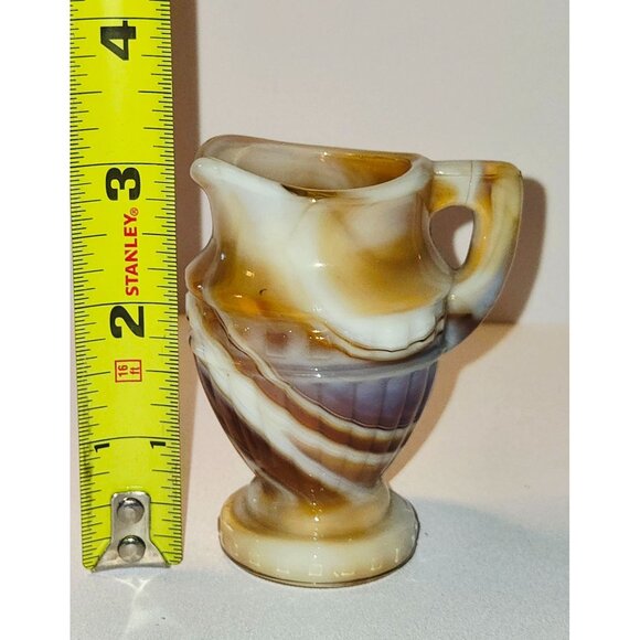 Vintage Imperial Glass Caramel Brown & White Slag Glass Miniature Pitcher Vase - Picture 7 of 7